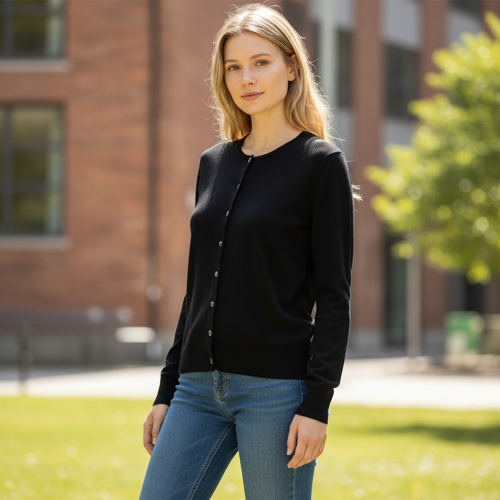 Zara Cardigan Sweater Women Large Black Wool Blend Button Front Made in Italy